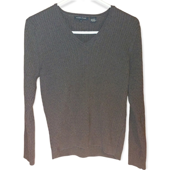 Jeanne Pierre Brown Long Sleeve Cable Knit V Neck Sweater Size XL - Picture 1 of 4